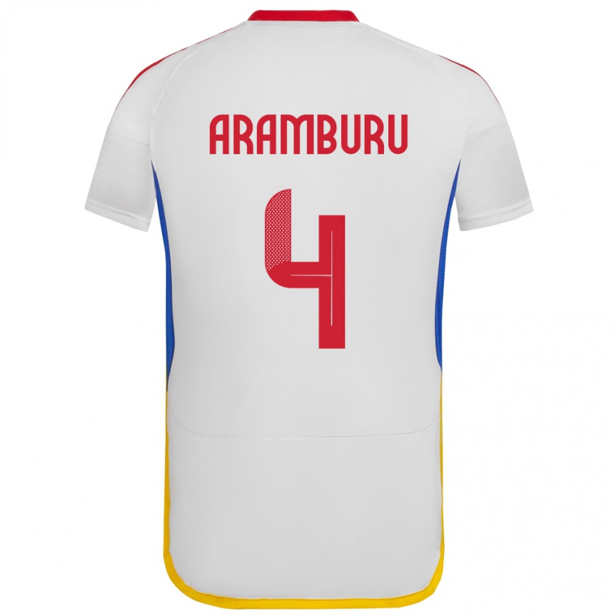 Niño Fútbol Camiseta Venezuela Jon Aramburu #4 Blanco 2ª Equipación 24-26 Argentina