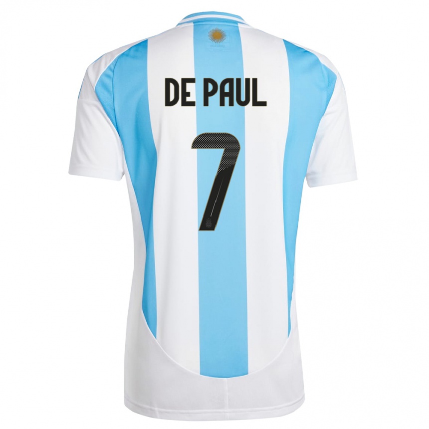 Hombre Fútbol Camiseta Argentina Rodrigo De Paul #7 Blanco Azul 1ª Equipación 24-26 Argentina