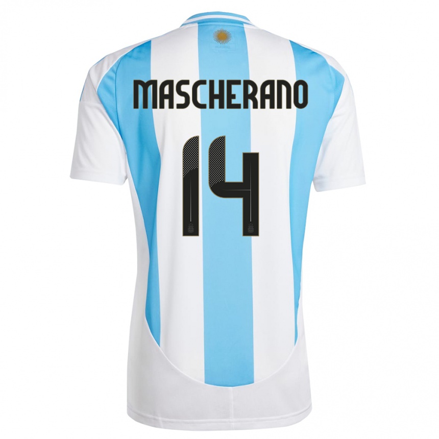 Hombre Fútbol Camiseta Argentina Javier Mascherano #14 Blanco Azul 1ª Equipación 24-26 Argentina