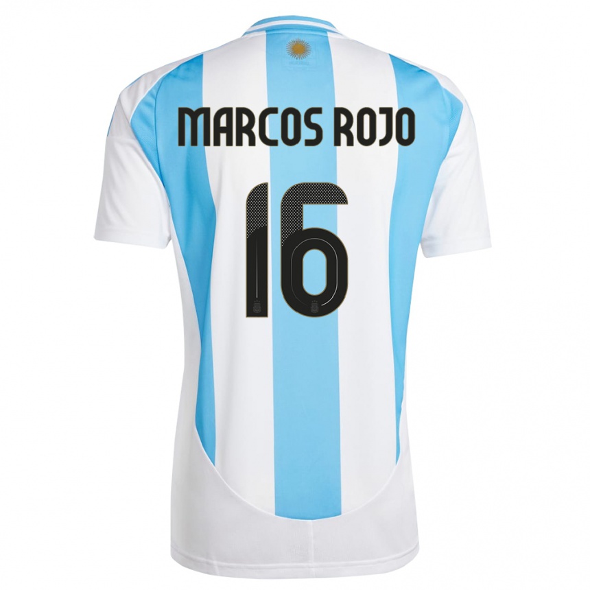 Hombre Fútbol Camiseta Argentina Marcos Rojo #16 Blanco Azul 1ª Equipación 24-26 Argentina