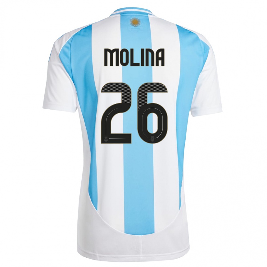 Hombre Fútbol Camiseta Argentina Nahuel Molina #26 Blanco Azul 1ª Equipación 24-26 Argentina