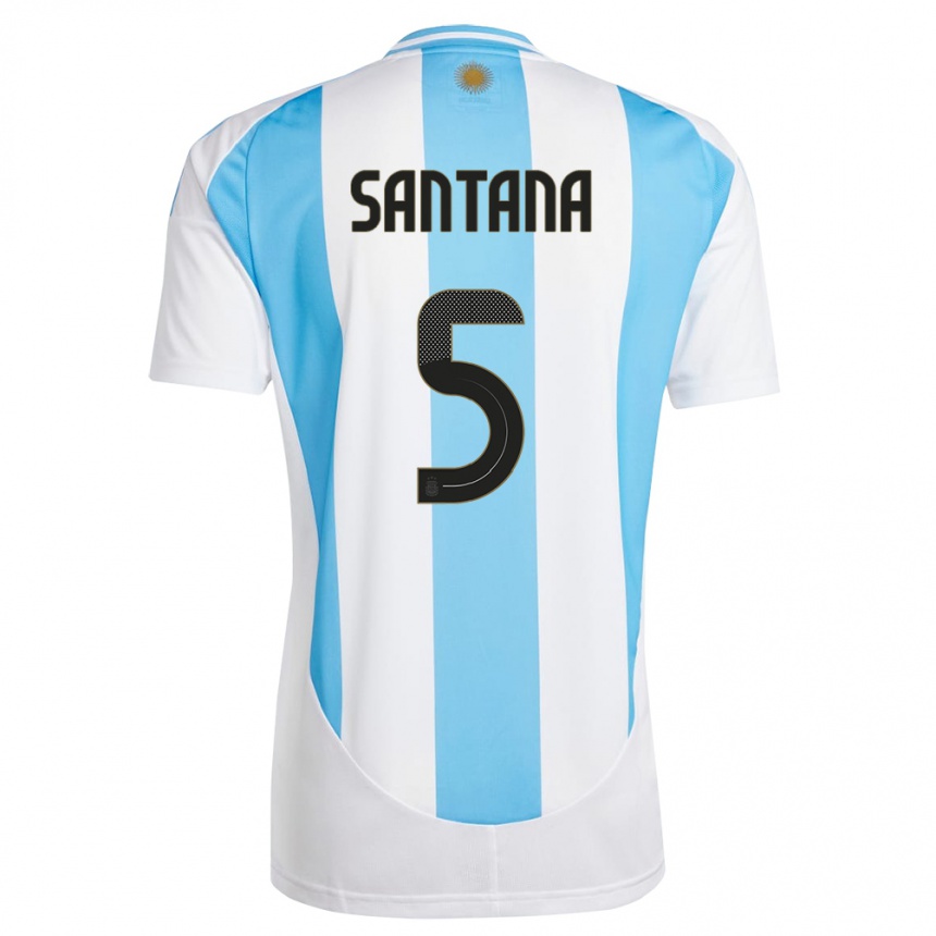 Hombre Fútbol Camiseta Argentina Vanesa Santana #5 Blanco Azul 1ª Equipación 24-26 Argentina