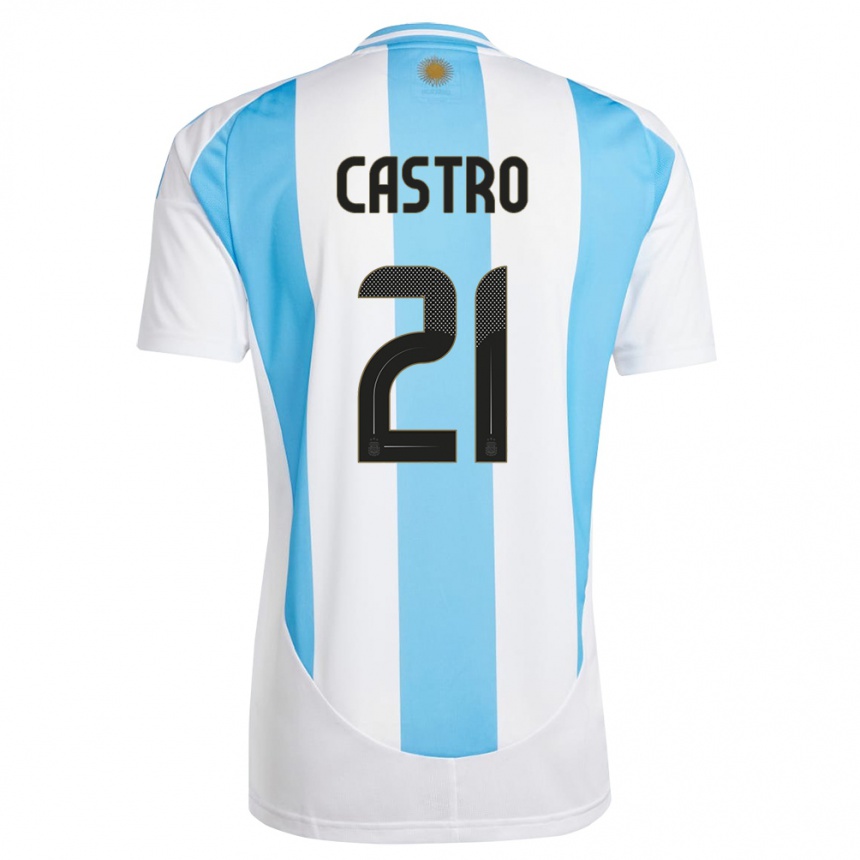 Hombre Fútbol Camiseta Argentina Santiago Castro #21 Blanco Azul 1ª Equipación 24-26 Argentina