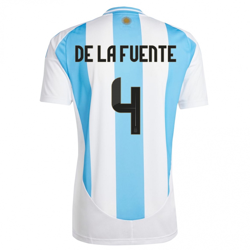 Hombre Fútbol Camiseta Argentina Hernan De La Fuente #4 Blanco Azul 1ª Equipación 24-26 Argentina