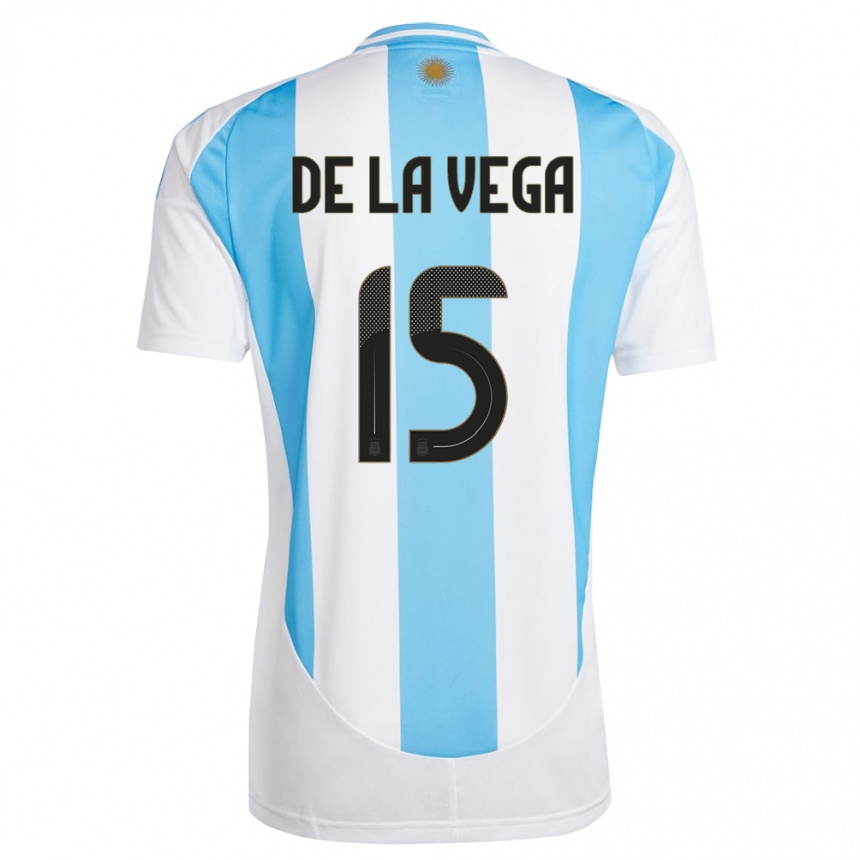 Hombre Fútbol Camiseta Argentina Pedro De La Vega #15 Blanco Azul 1ª Equipación 24-26 Argentina