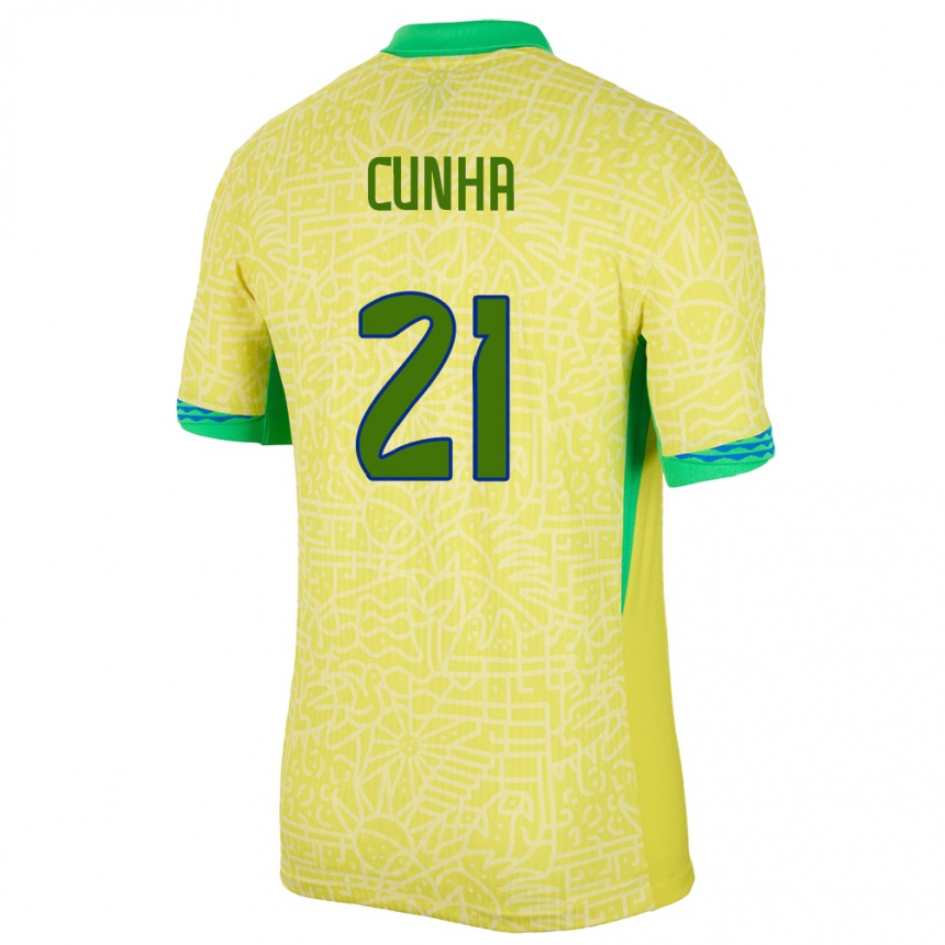 Hombre Fútbol Camiseta Brasil Matheus Cunha #21 Amarillo 1ª Equipación 24-26 Argentina