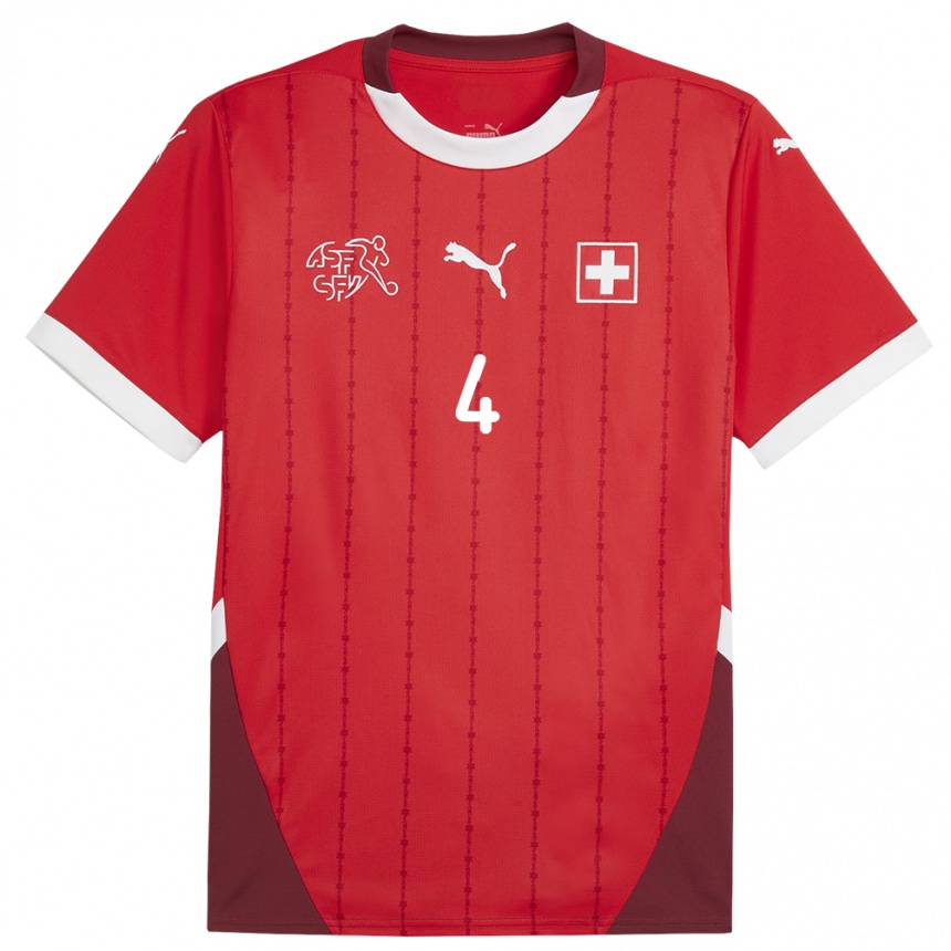 Hombre Fútbol Camiseta Suiza Nico Elvedi #4 Rojo 1ª Equipación 24-26 Argentina