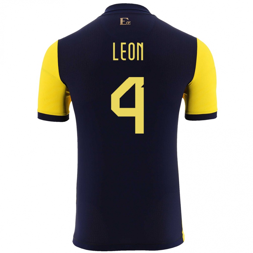 Hombre Fútbol Camiseta Ecuador Fernando Leon #4 Amarillo 1ª Equipación 24-26 Argentina