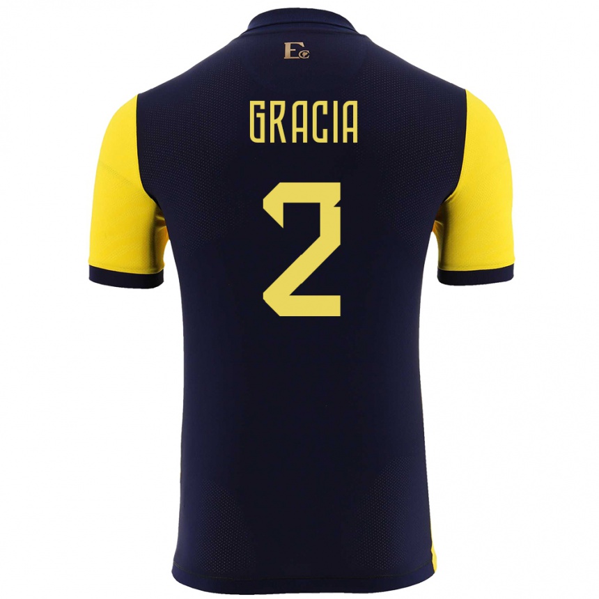 Hombre Fútbol Camiseta Ecuador Ericka Gracia #2 Amarillo 1ª Equipación 24-26 Argentina