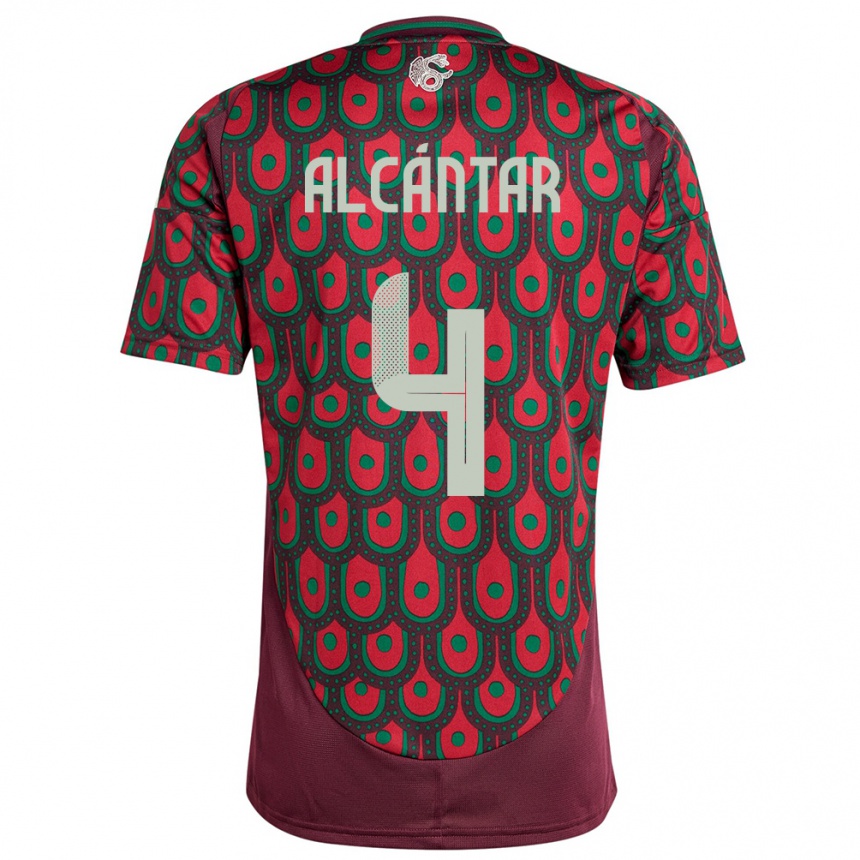 Hombre Fútbol Camiseta México Jesus Alcantar #4 Granate 1ª Equipación 24-26 Argentina