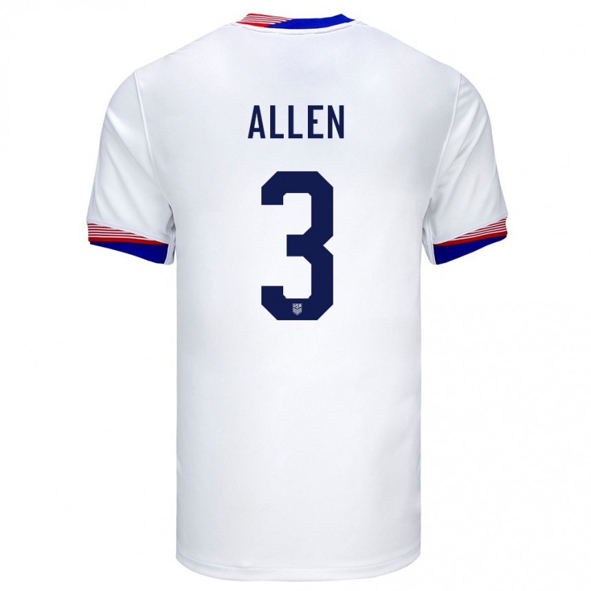 Hombre Fútbol Camiseta Estados Unidos Noah Allen #3 Blanco 1ª Equipación 24-26 Argentina