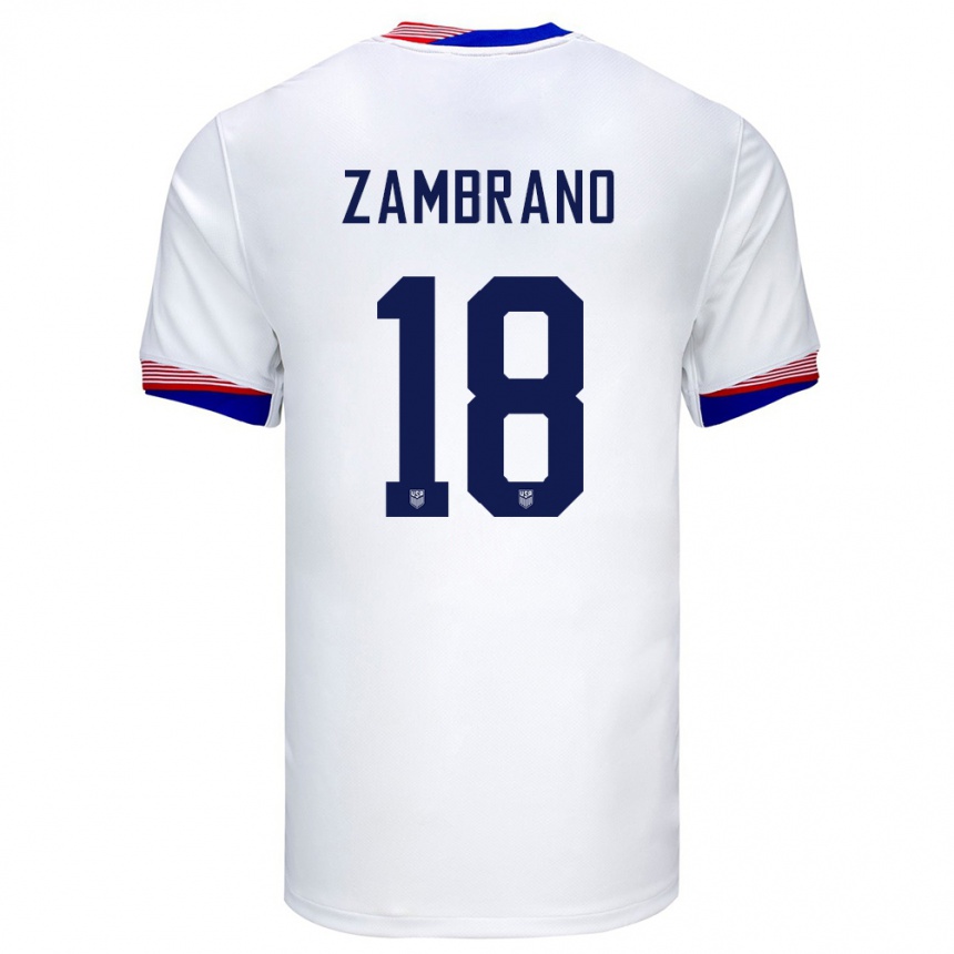 Hombre Fútbol Camiseta Estados Unidos Marcos Zambrano #18 Blanco 1ª Equipación 24-26 Argentina