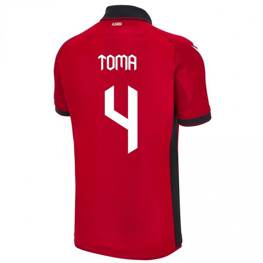 Hombre Fútbol Camiseta Albania Stella Toma #4 Rojo 1ª Equipación 24-26 Argentina