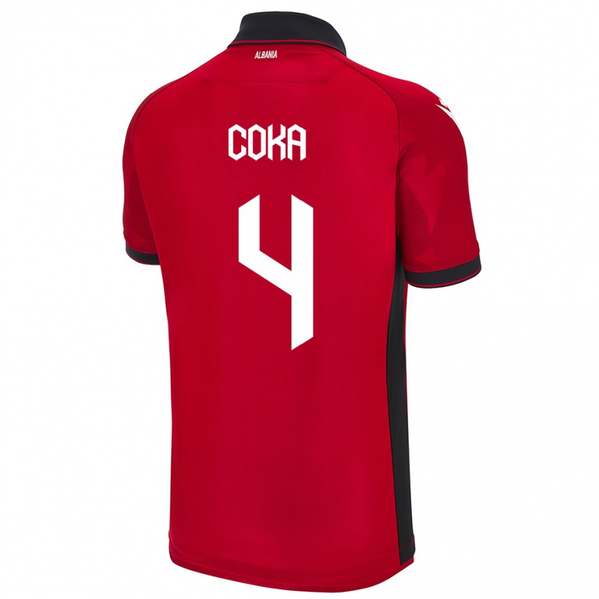 Hombre Fútbol Camiseta Albania Jehona Coka #4 Rojo 1ª Equipación 24-26 Argentina