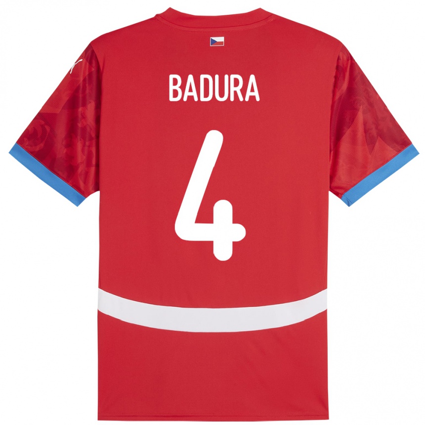 Hombre Fútbol Camiseta Chequia Vitezslav Badura #4 Rojo 1ª Equipación 24-26 Argentina