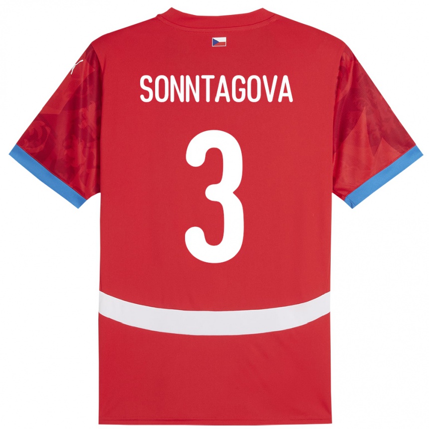 Hombre Fútbol Camiseta Chequia Eliška Sonntagová #3 Rojo 1ª Equipación 24-26 Argentina