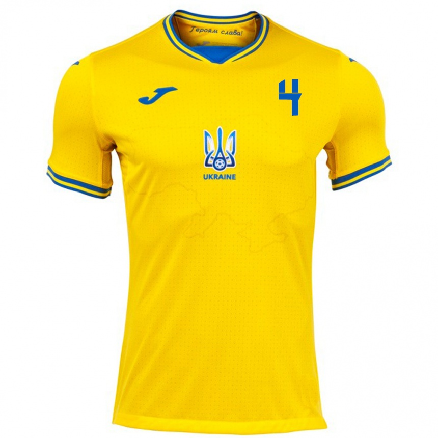 Hombre Fútbol Camiseta Ucrania Tetyana Romanenko #4 Amarillo 1ª Equipación 24-26 Argentina