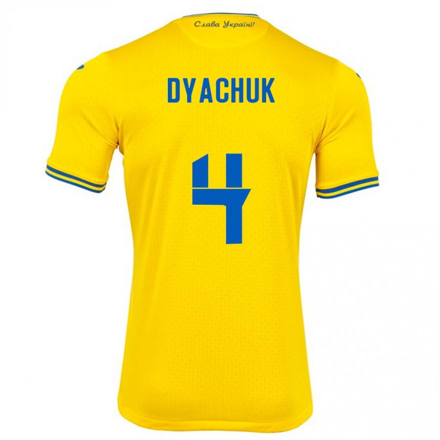 Hombre Fútbol Camiseta Ucrania Maksym Dyachuk #4 Amarillo 1ª Equipación 24-26 Argentina