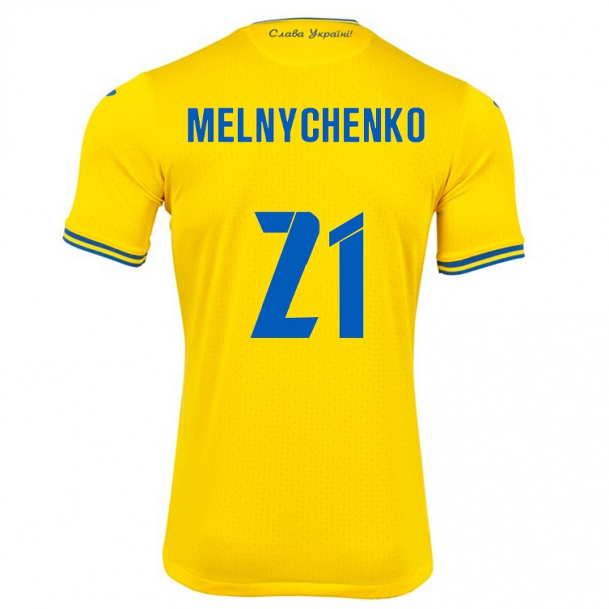 Hombre Fútbol Camiseta Ucrania Maksym Melnychenko #21 Amarillo 1ª Equipación 24-26 Argentina