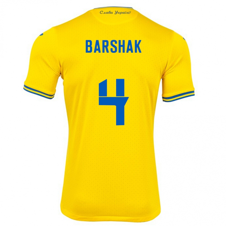 Hombre Fútbol Camiseta Ucrania Maksym Barshak #4 Amarillo 1ª Equipación 24-26 Argentina