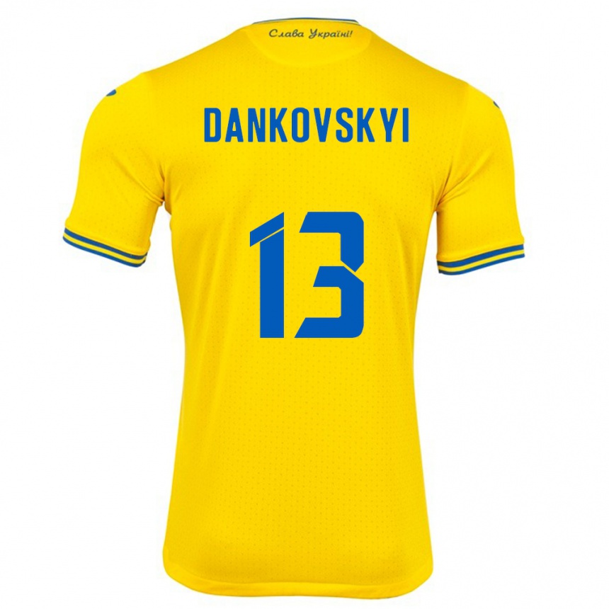 Hombre Fútbol Camiseta Ucrania Yegor Dankovskyi #13 Amarillo 1ª Equipación 24-26 Argentina