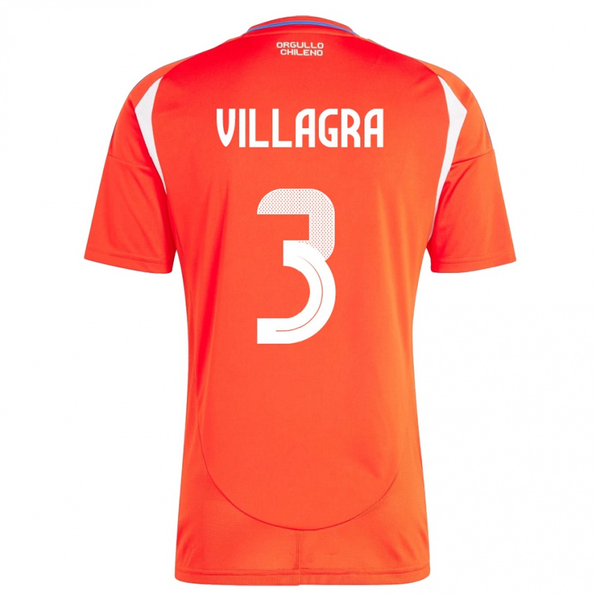 Hombre Fútbol Camiseta Chile Jonathan Villagra #3 Rojo 1ª Equipación 24-26 Argentina