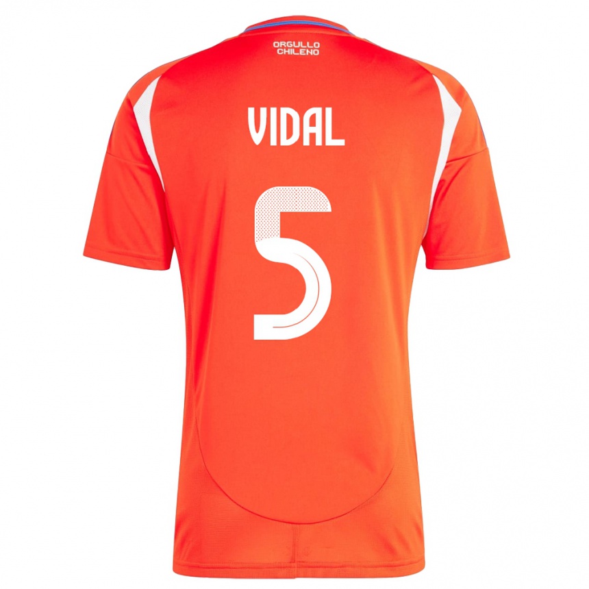 Hombre Fútbol Camiseta Chile Valentín Vidal #5 Rojo 1ª Equipación 24-26 Argentina