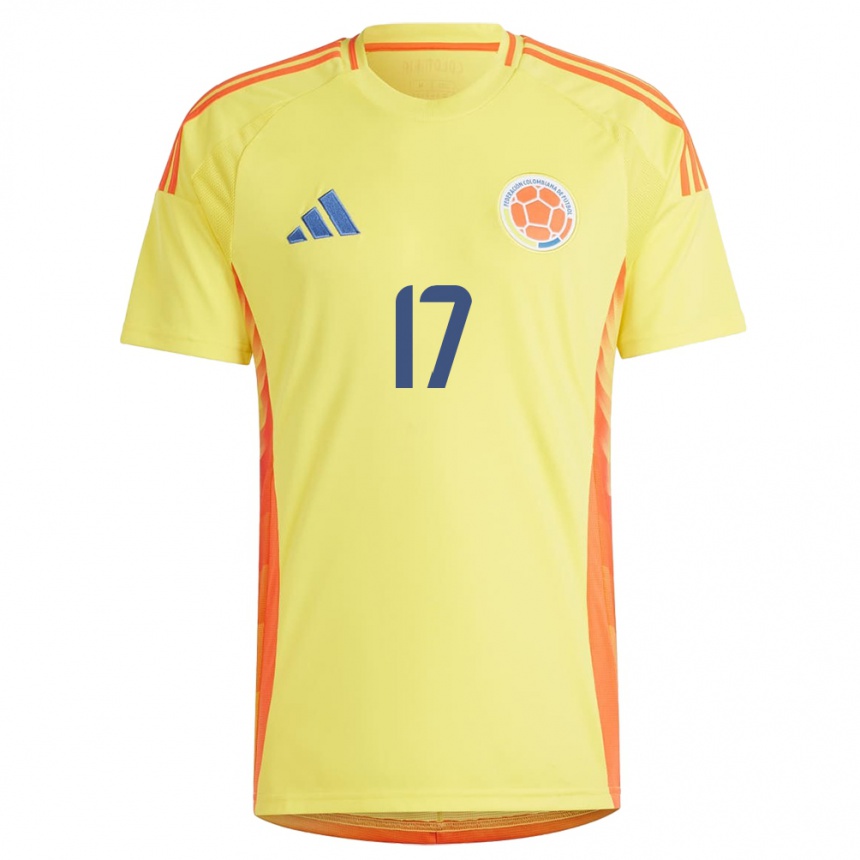 Hombre Fútbol Camiseta Colombia Andrés Salazar #17 Amarillo 1ª Equipación 24-26 Argentina