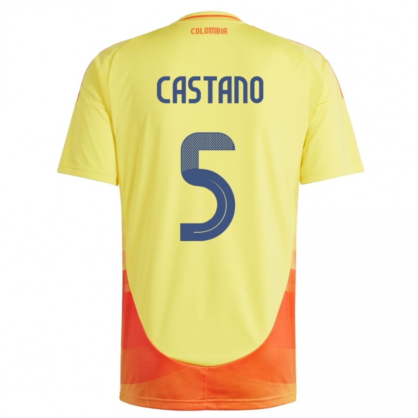 Hombre Fútbol Camiseta Colombia Kevin Castaño #5 Amarillo 1ª Equipación 24-26 Argentina