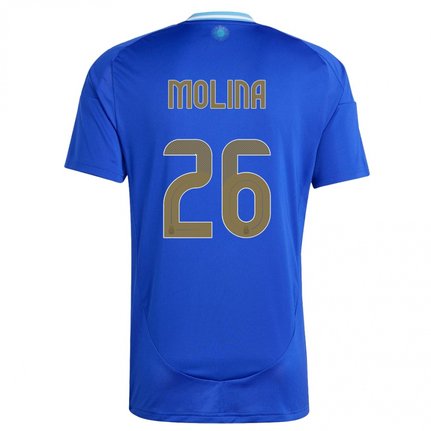 Hombre Fútbol Camiseta Argentina Nahuel Molina #26 Azul 2ª Equipación 24-26 Argentina