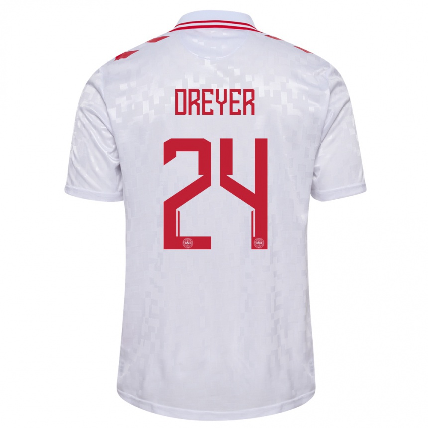 Hombre Fútbol Camiseta Dinamarca Anders Dreyer #24 Blanco 2ª Equipación 24-26 Argentina