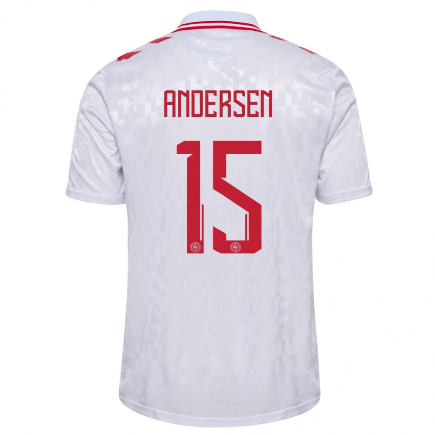 Hombre Fútbol Camiseta Dinamarca Jacob Andersen #15 Blanco 2ª Equipación 24-26 Argentina