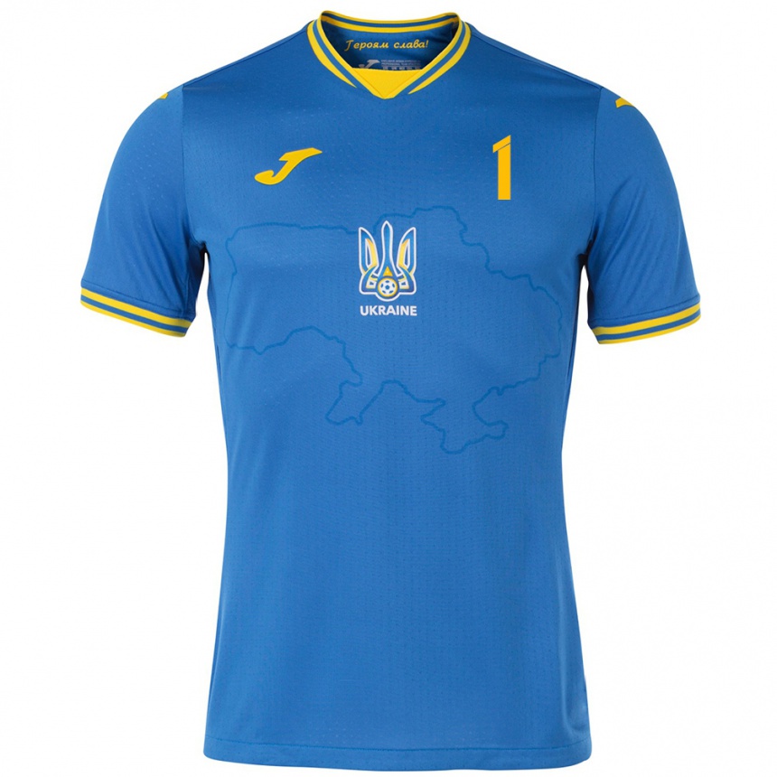 Hombre Fútbol Camiseta Ucrania Vladyslav Kravets #1 Azul 2ª Equipación 24-26 Argentina