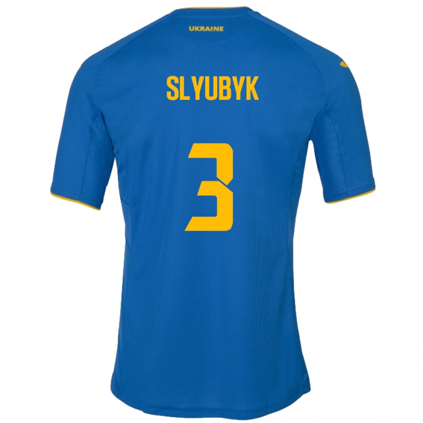 Hombre Fútbol Camiseta Ucrania Bogdan Slyubyk #3 Azul 2ª Equipación 24-26 Argentina