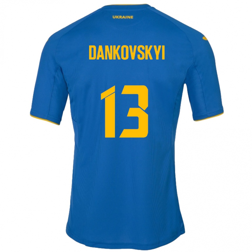 Hombre Fútbol Camiseta Ucrania Yegor Dankovskyi #13 Azul 2ª Equipación 24-26 Argentina