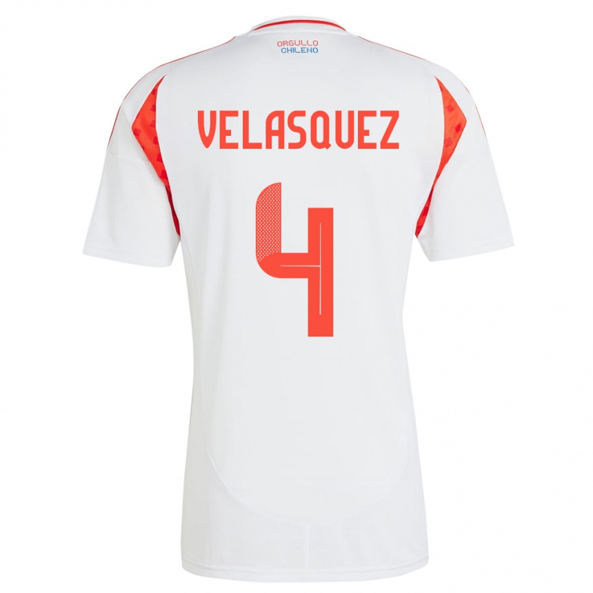 Hombre Fútbol Camiseta Chile Lucas Velásquez #4 Blanco 2ª Equipación 24-26 Argentina