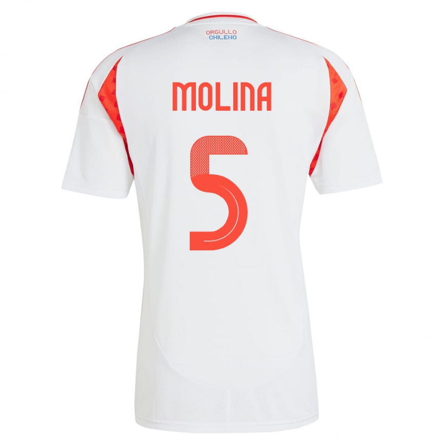 Hombre Fútbol Camiseta Chile Benjamín Molina #5 Blanco 2ª Equipación 24-26 Argentina