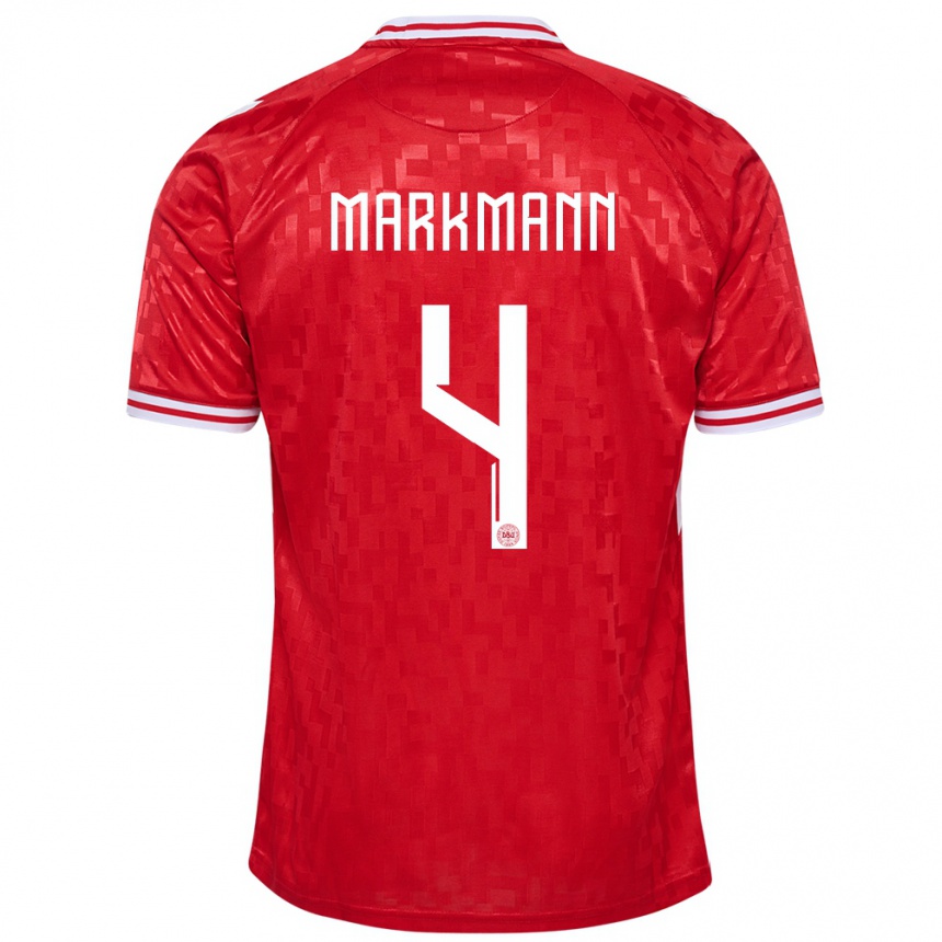 Mujer Fútbol Camiseta Dinamarca Noah Markmann #4 Rojo 1ª Equipación 24-26 Argentina