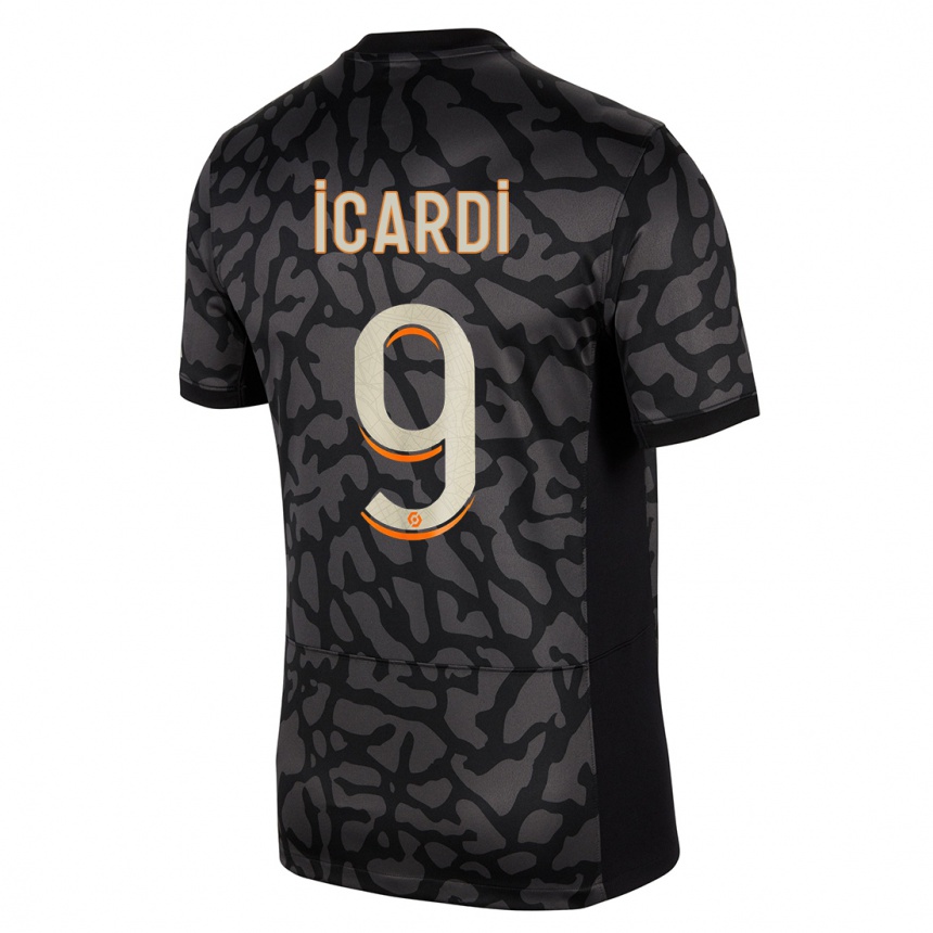 Niño Fútbol Camiseta Mauro Icardi #9 Negro Equipación Tercera 2023/24 Argentina