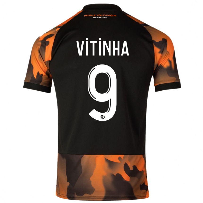 Hombre Fútbol Camiseta Vitinha #9 Negro Naranja Equipación Tercera 2023/24 Argentina