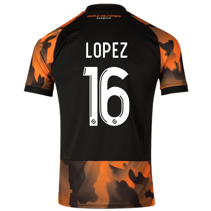 Hombre Fútbol Camiseta Pau Lopez #16 Negro Naranja Equipación Tercera 2023/24 Argentina