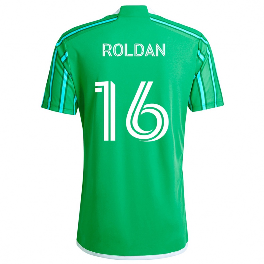 Niño Fútbol Camiseta Álex Roldán #16 Verde Blanco 1ª Equipación 2024/25 Argentina