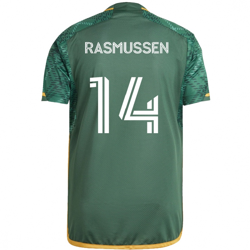 Niño Fútbol Camiseta Justin Rasmussen #14 Verde Naranja 1ª Equipación 2024/25 Argentina