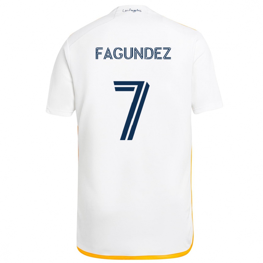 Niño Fútbol Camiseta Diego Fagúndez #7 Blanco Amarillo 1ª Equipación 2024/25 Argentina