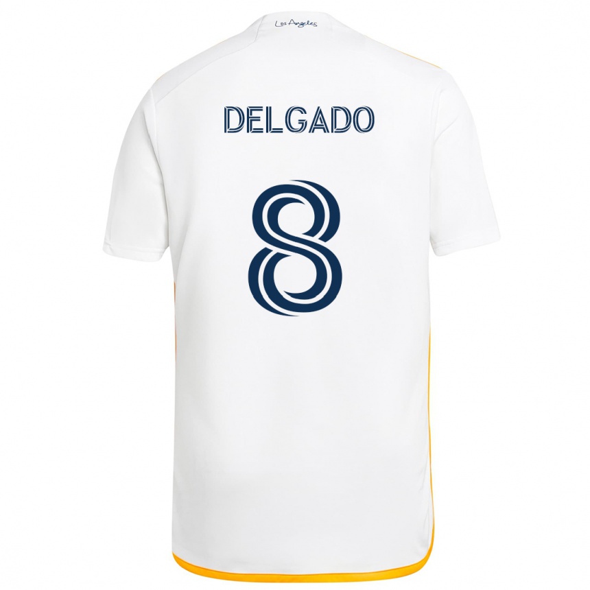 Niño Fútbol Camiseta Mark Delgado #8 Blanco Amarillo 1ª Equipación 2024/25 Argentina