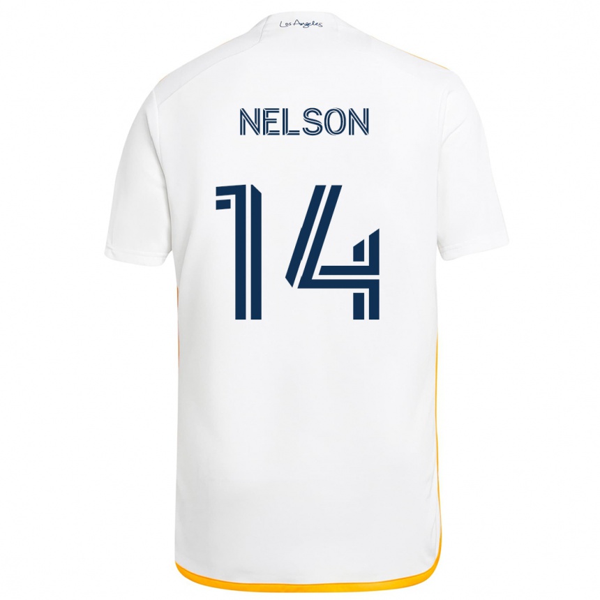 Niño Fútbol Camiseta John Nelson #14 Blanco Amarillo 1ª Equipación 2024/25 Argentina