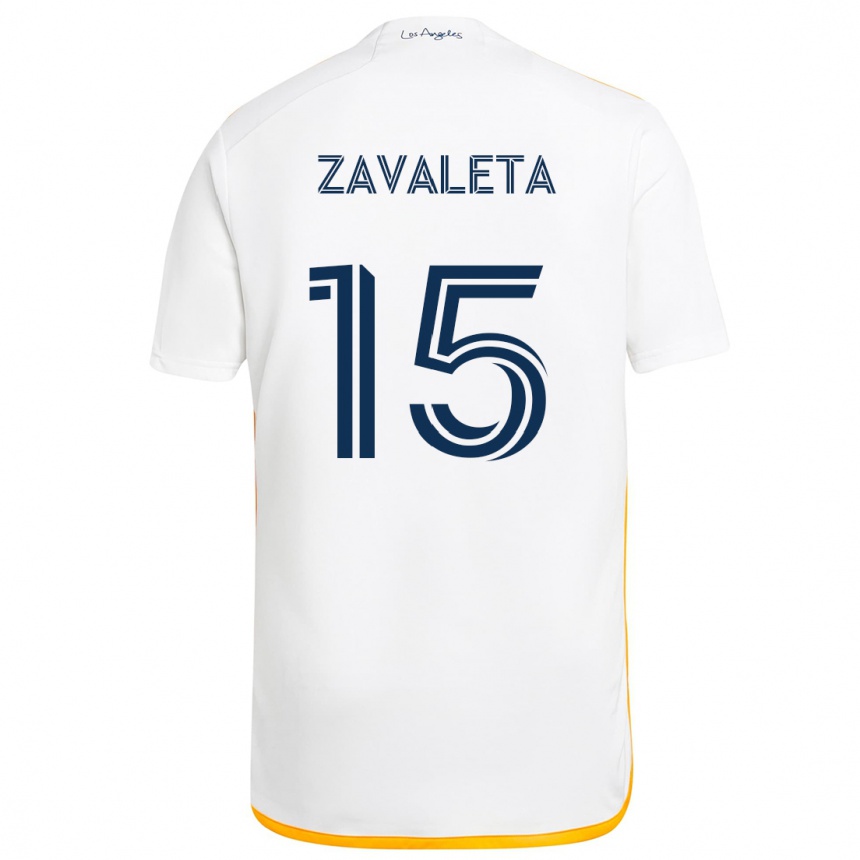 Niño Fútbol Camiseta Eriq Zavaleta #15 Blanco Amarillo 1ª Equipación 2024/25 Argentina