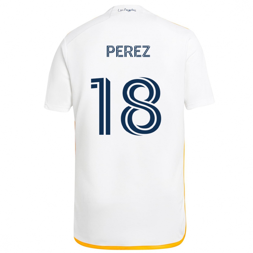 Niño Fútbol Camiseta Jonathan Pérez #18 Blanco Amarillo 1ª Equipación 2024/25 Argentina