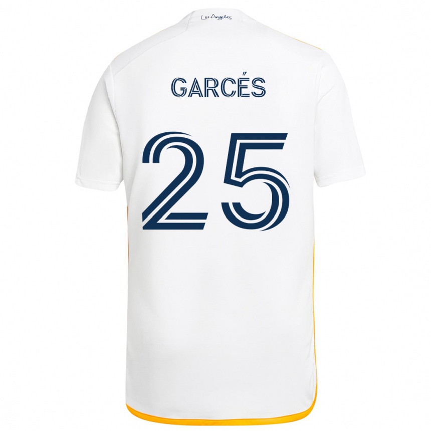 Niño Fútbol Camiseta Carlos Garcés #25 Blanco Amarillo 1ª Equipación 2024/25 Argentina