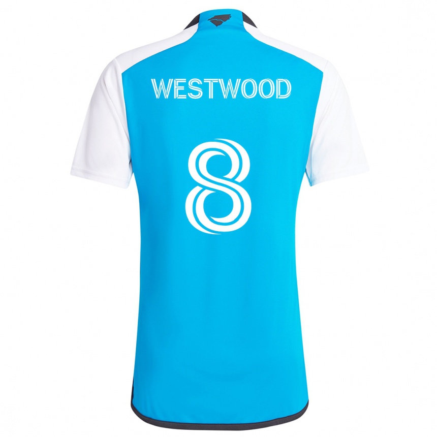 Niño Fútbol Camiseta Ashley Westwood #8 Azul Blanco 1ª Equipación 2024/25 Argentina